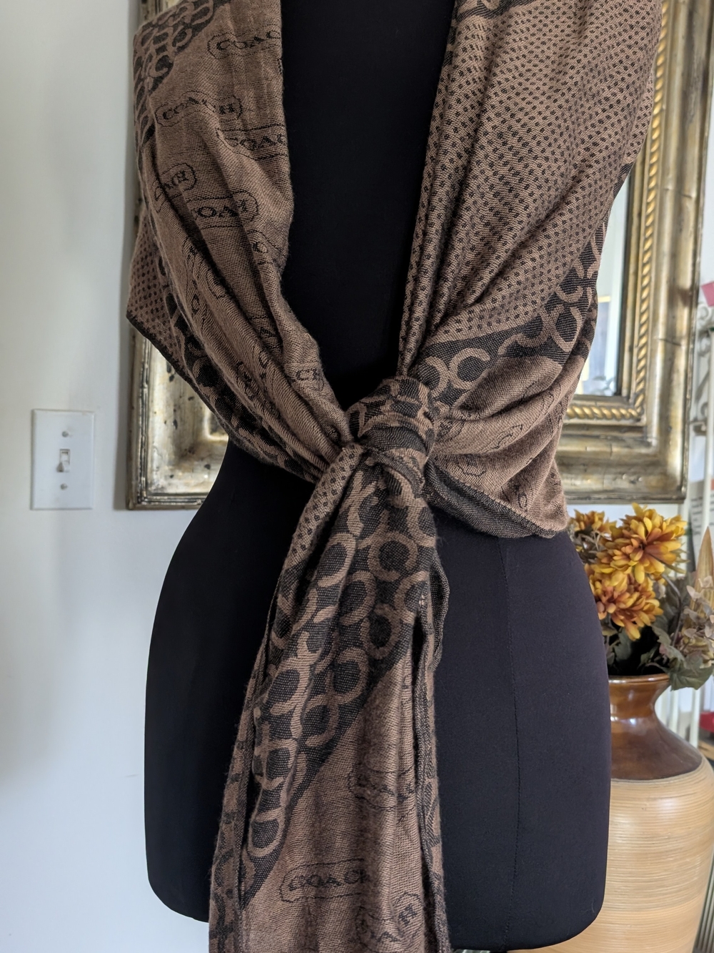COACH Brown Signature C Women's Scarf Wrap 73" X 26"